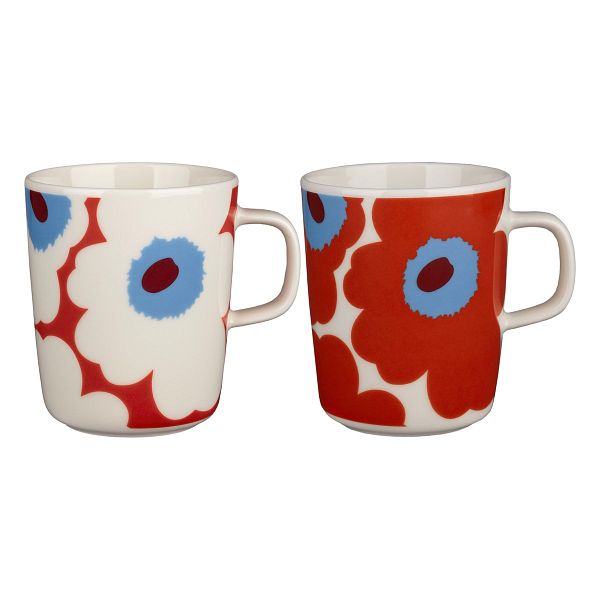 Oiva - Unikko mug 2,5 dl, 2 pcs, white - red - light blue