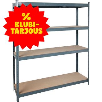 Varastohylly metallia, 4 MDF tasoa / 265 kg, 180 x 160 x 45 cm