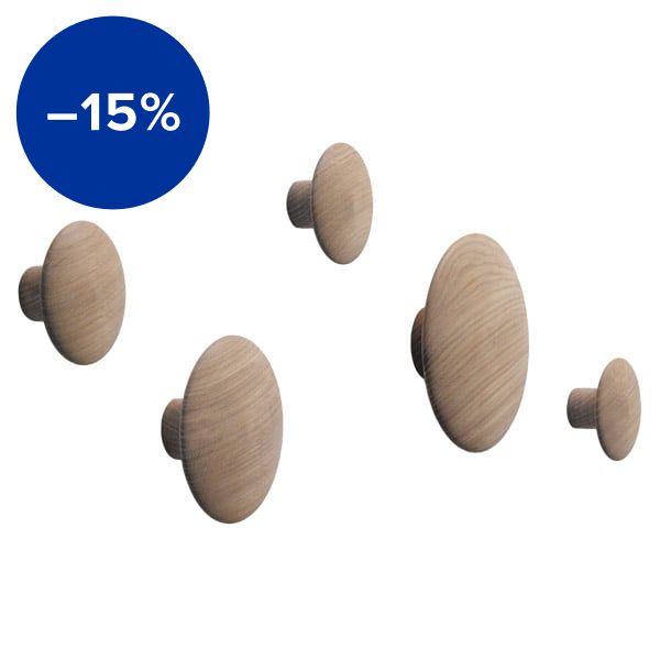 Dots Wood coat hooks, set of 5, oak
