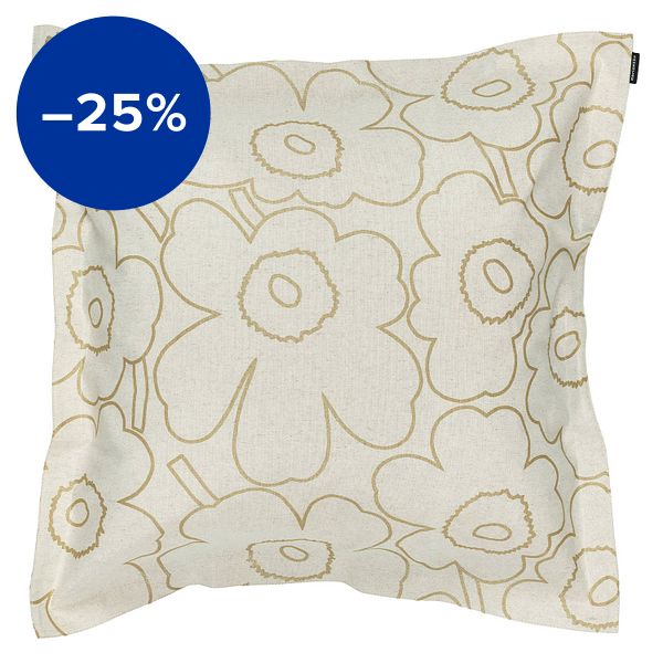 Pieni Piirto Unikko cushion cover, 50 x 50 cm, linen - straw