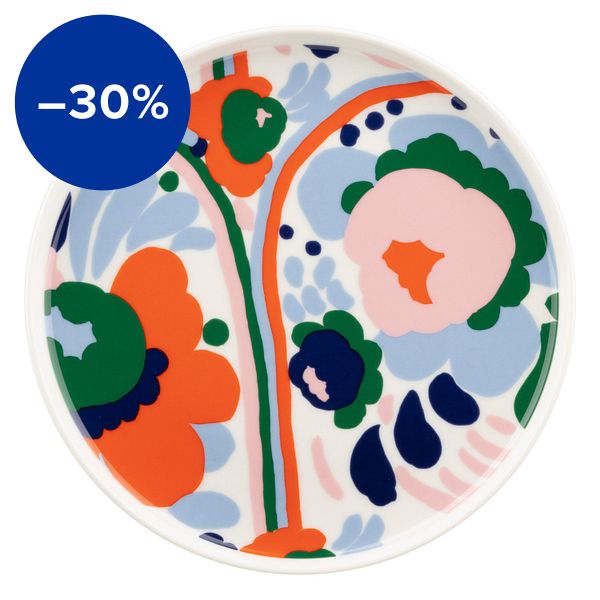 Oiva - Karuselli plate, 20 cm, white-dark blue-orange-pink