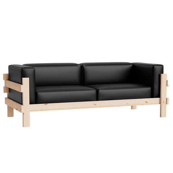 Kube sofa, 3-seater, pine - Ultra 41599 black leather