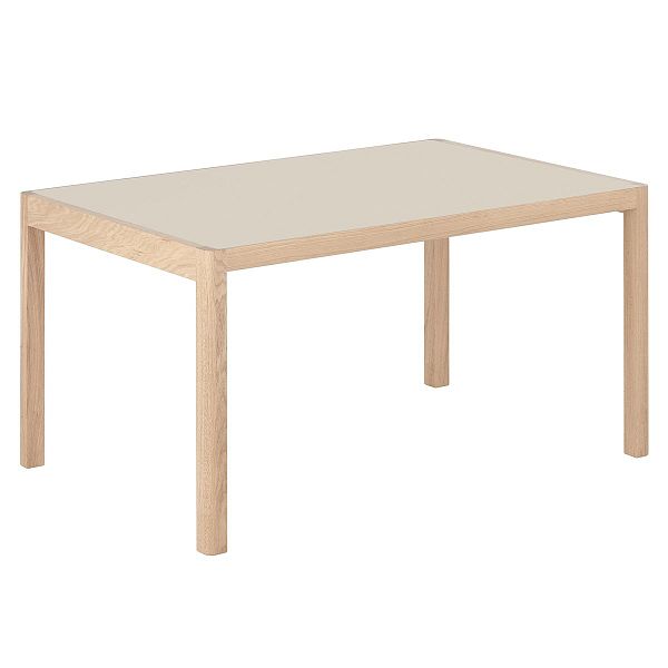 Workshop table, 140 x 92 cm, oak - warm grey linoleum