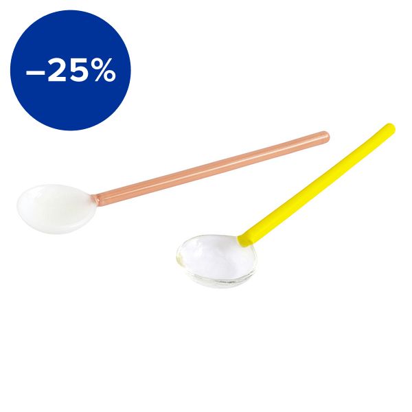 Glass spoons Round, 2 pcs, bright yellow - brown
