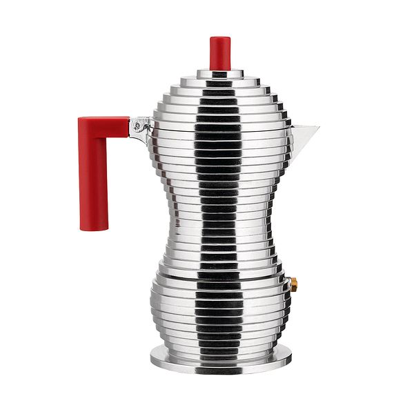 Pulcina induction espresso coffee maker, 3 cups, aluminium - red