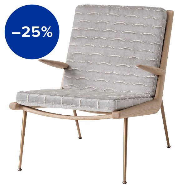 Boomerang HM2 lounge chair, Nouvelles Vagues Silver Rock - white oiled oak