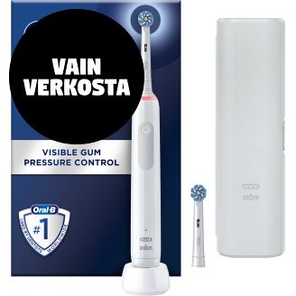 Sähköhammasharja Oral-B Pro3, valkoinen + matkakotelo ja 2 harjapäätä