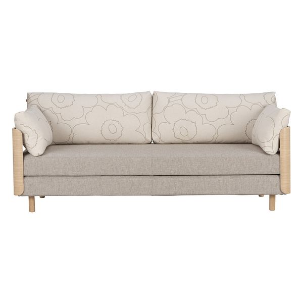 ON2 Wood sofa bed, soap waxed oak - Marimekko Piirto Unikko - Diamonds 289