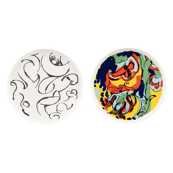 Oiva - Vildstjälk&Kraftmo plate, 25 cm, 2 pcs, white-multicolor - black