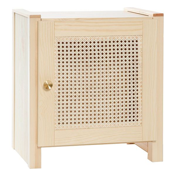 Classic nightstand with door, low, pine - rattan