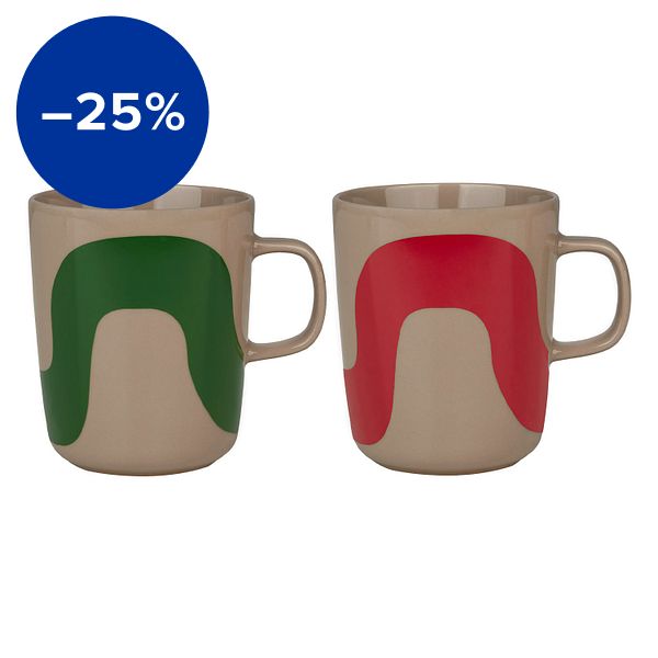 Oiva - Seireeni mug, 2,5 dl, 2 pcs, terra - green - red