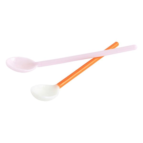 Glass spoons Duo, 2 pcs, light pink - bright orange