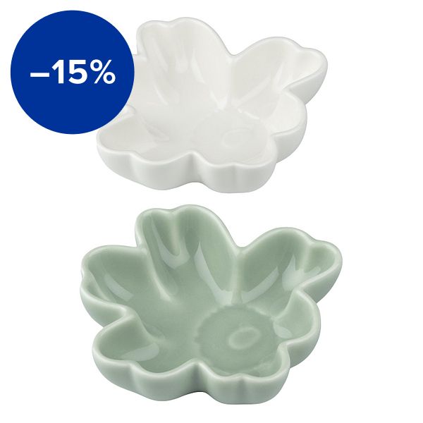 Unikko bowl, 2 pcs, white - light green