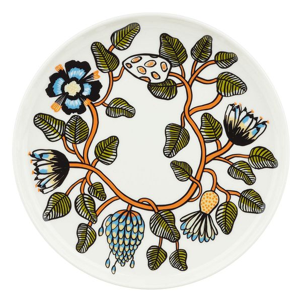 Oiva - Tiara plate, 25 cm, white - warm orange - green