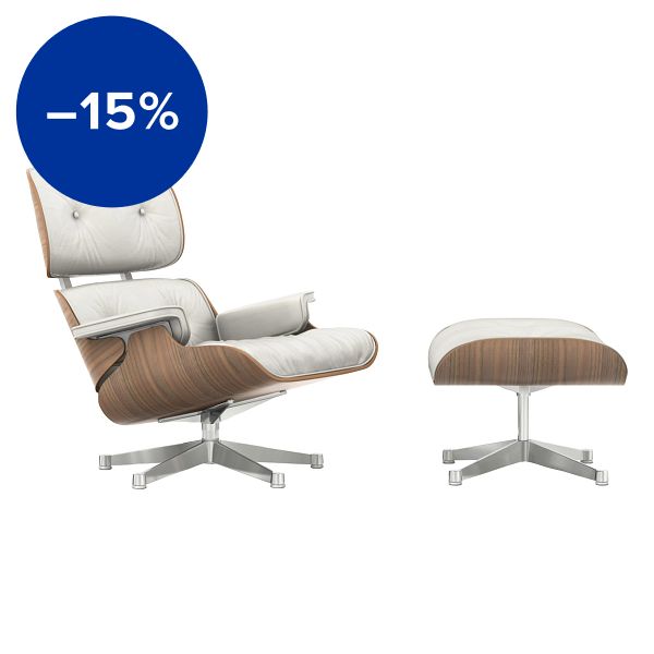 Eames Lounge Chair&Ottoman, new size, white walnut - white