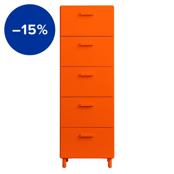 Relief chest of drawers with legs, tall, orange