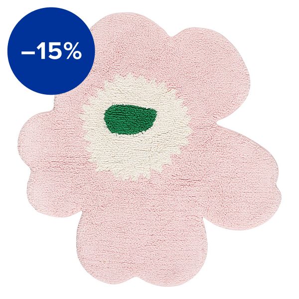 Unikko bathroom rug, pink - off-white - green