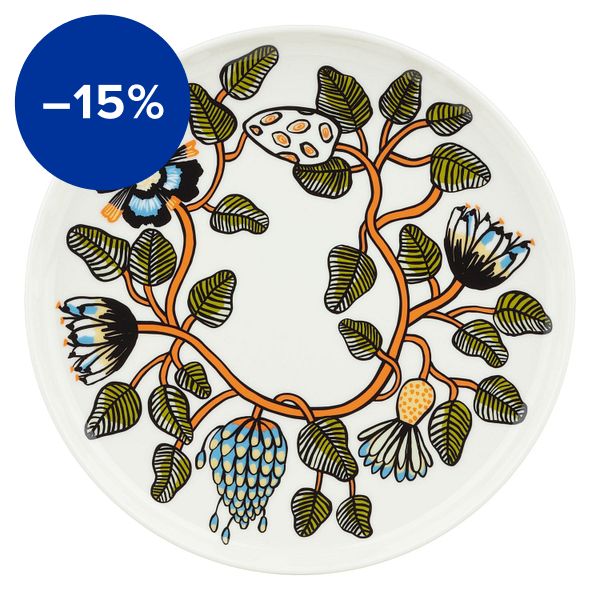 Oiva - Tiara plate, 25 cm, white - warm orange - green