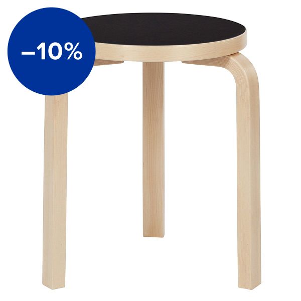 Aalto stool 60, black linoleum - birch