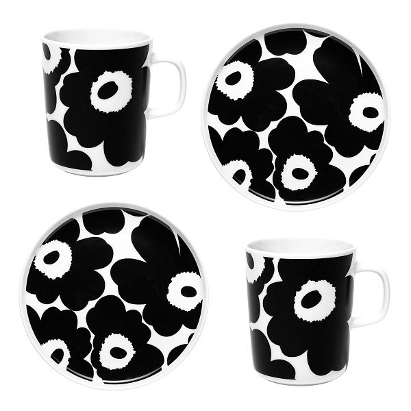 Oiva - Unikko mug and plate set, white - black