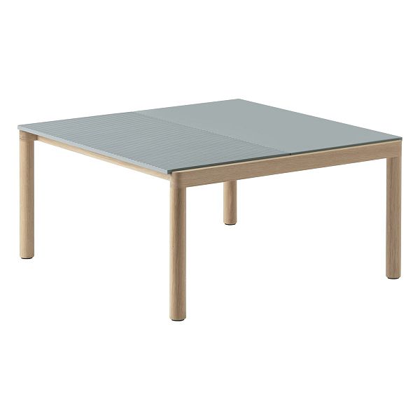 Couple coffee table, 80 x 84 cm, plain/wavy, pale blue - oak
