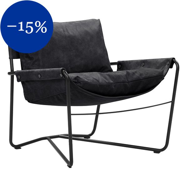 Bug armchair, low, black leather Moderno