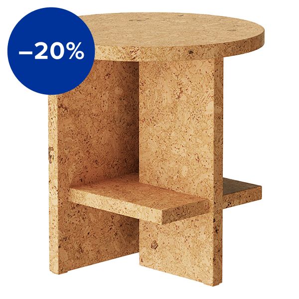 Tee side table, round, natural cork