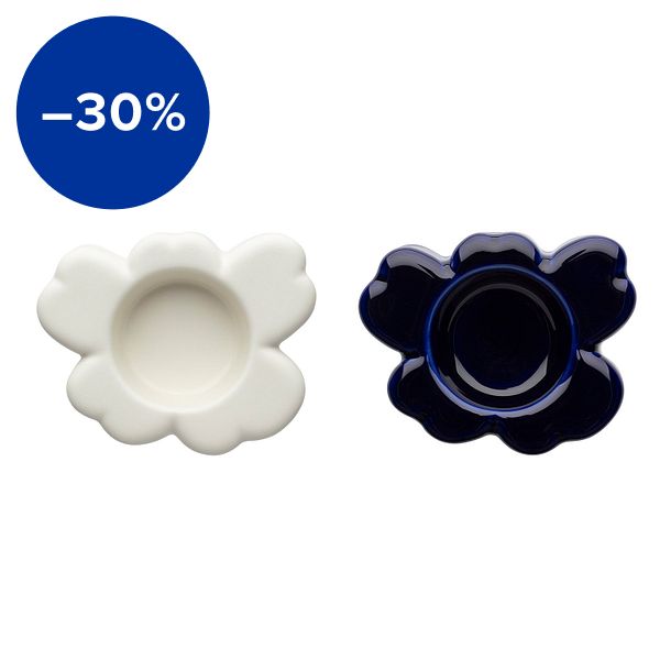 Unikko candle holder, set of 2, cobalt blue - white