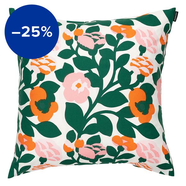 Pieni Green Green cushion cover, 50 x 50 cm, white-green-pink-orange