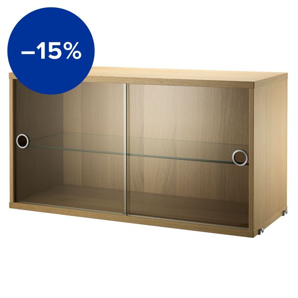 String display cabinet w/ sliding glass doors, 78 x 30 cm, oak