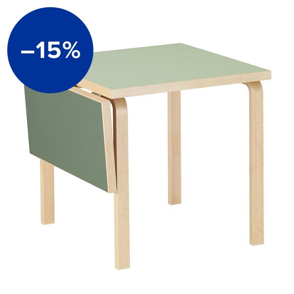 Aalto foldable table DL81C, birch - pistachio/olive linoleum