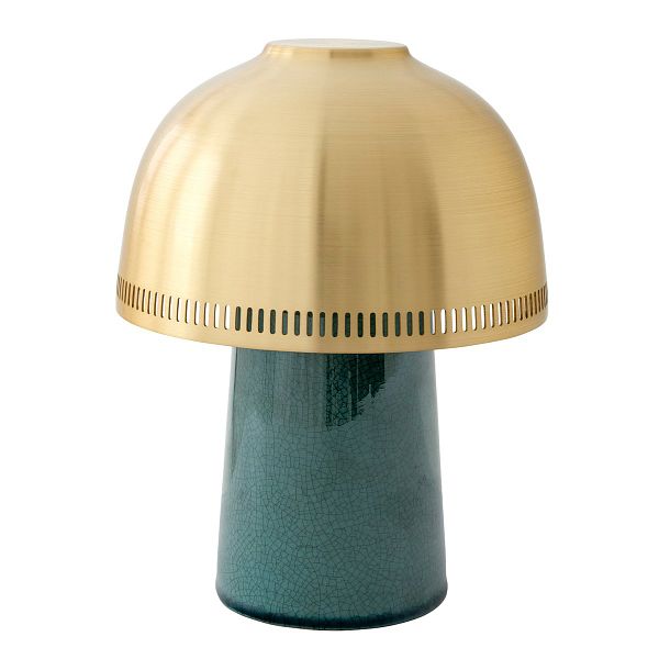 Raku SH8 portable table lamp, blue green - brass