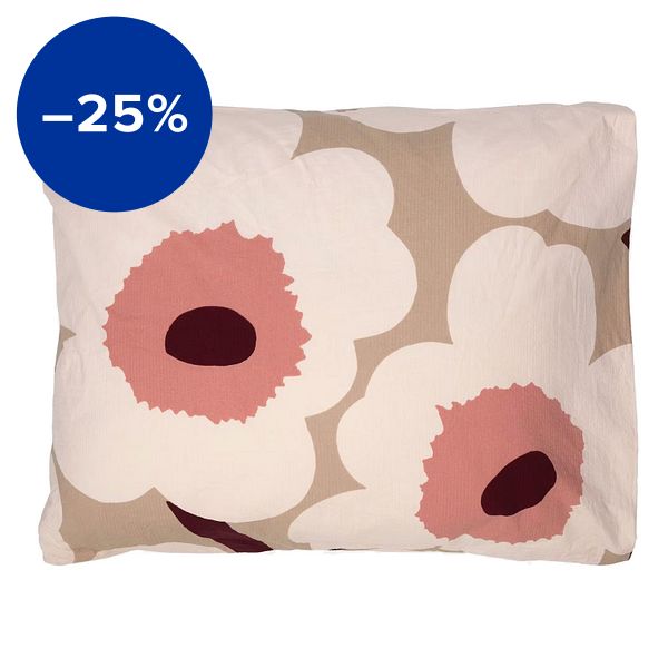 Unikko pillowcase, 50 x 60 cm, beige - cotton - rose