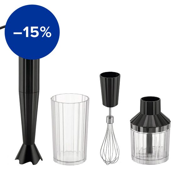 Plissé hand blender with whisk and chopper, black