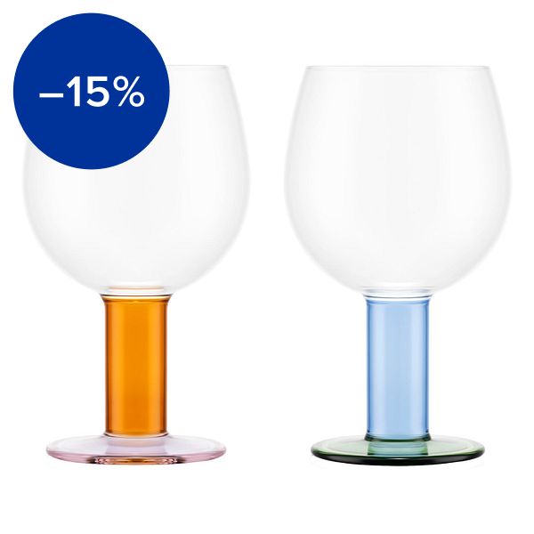 Chunky red wine glass, 2 pcs, orange - blue