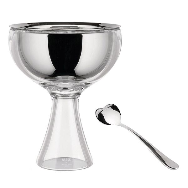 Big Love ice cream bowl with spoon, mirror polished  stainless steel