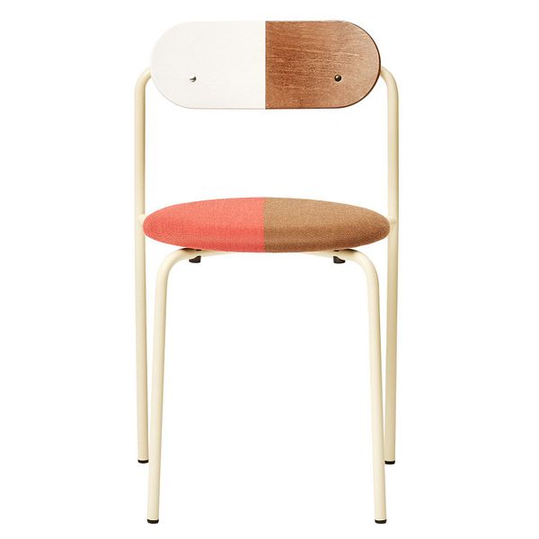 Moderno chair, light yellow - white/walnut stained birch - red-brown fabric