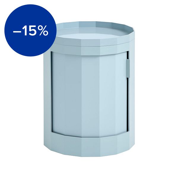 Facet cabinet incl. feet and castors, low, misty blue