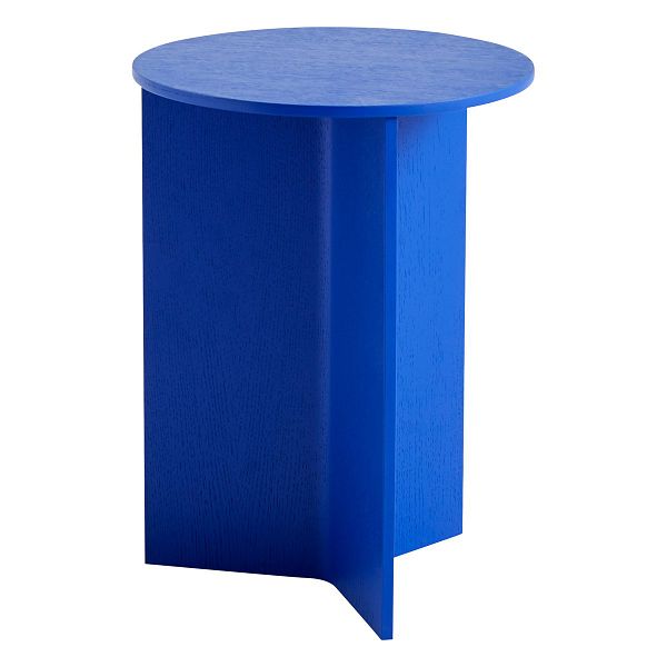 Slit Wood table, 35 cm, high, vivid blue