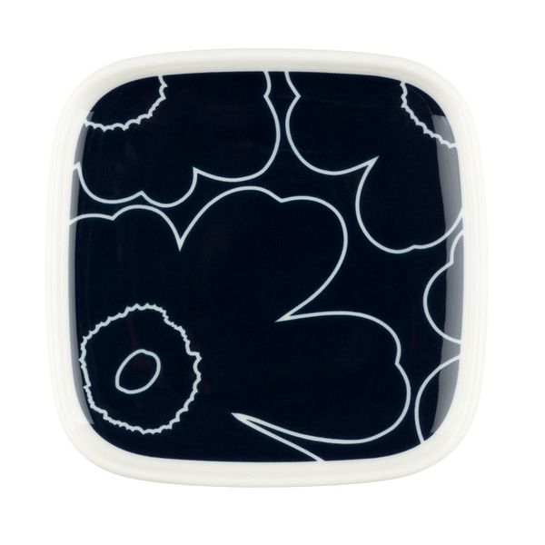 Oiva - Piirto Unikko plate, 10 x 10 cm, white - dark blue