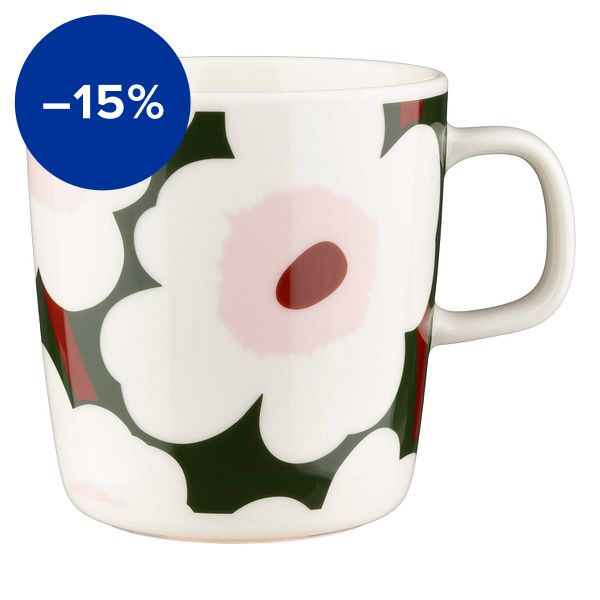 Oiva - Unikko mug, 4 dl, white - dark green - pink