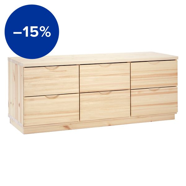Classic drawer, 6 drawers, clear lacquered pine