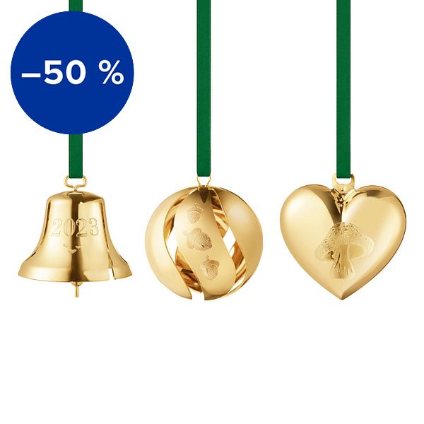 Collectable ornament 2023, 3 pcs, gold plated brass