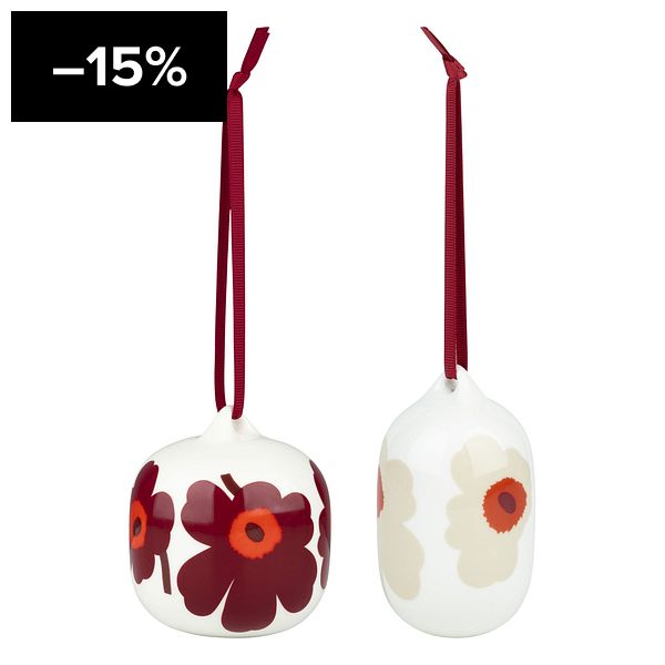 Unikko ornament, 2 pcs, white - red - beige