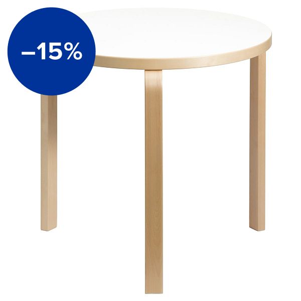 Aalto table 90B, birch - white laminate
