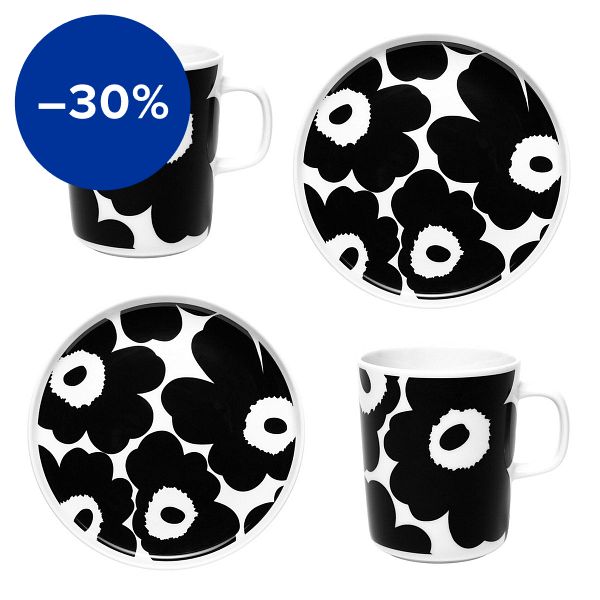 Oiva - Unikko mug and plate set, white - black