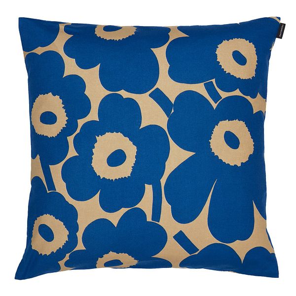 Pieni Unikko cushion cover, 50 x 50 cm, brown - blue