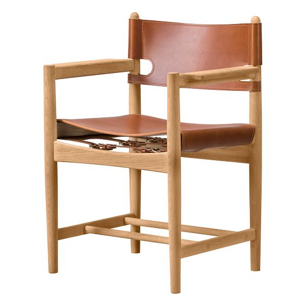 The Spanish Dining Chair with armrests, cognac leather - oiled o