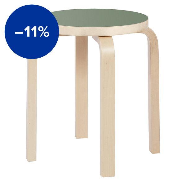 Aalto stool E60, olive linoleum - birch