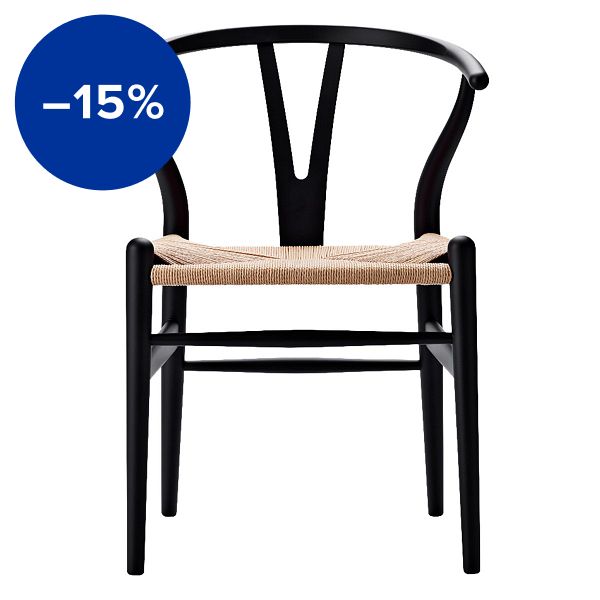 CH24 Wishbone chair, soft black - natural cord